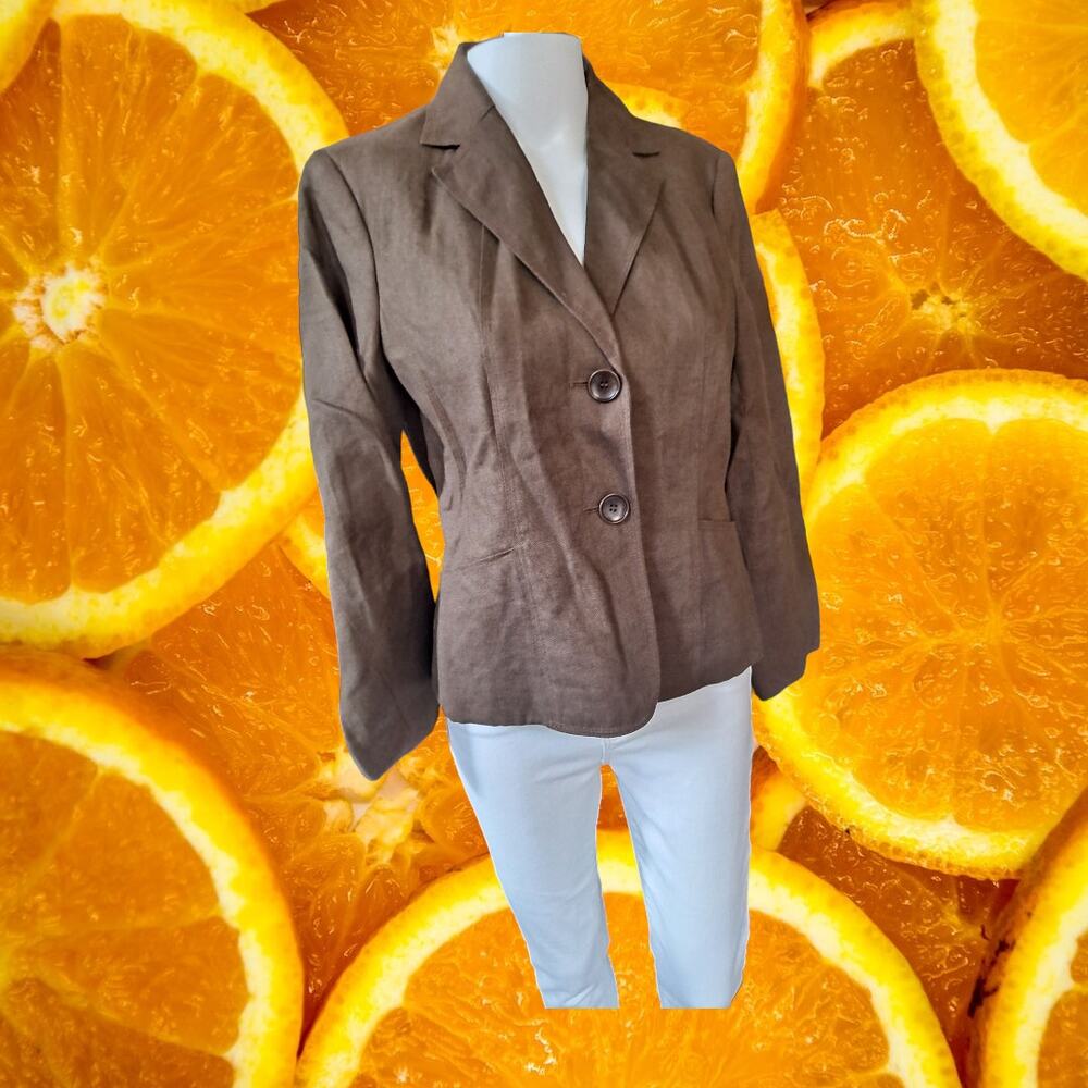 Talbots Brown 2 Button 100% Irish Linen Blazer Size 4